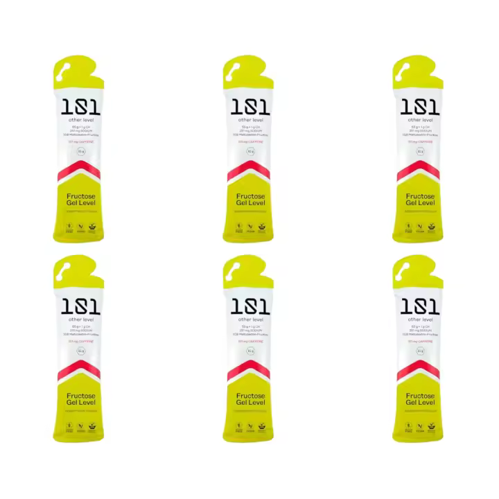 101 OTHER LEVEL PACK 6 GELES FRUCTOSE GEL LEVEL 81 GRAMOS - 56 GRAMOS CHO + 251MG SODIO + 151MG CAFEÍNA - SABOR SANDÍA - 1