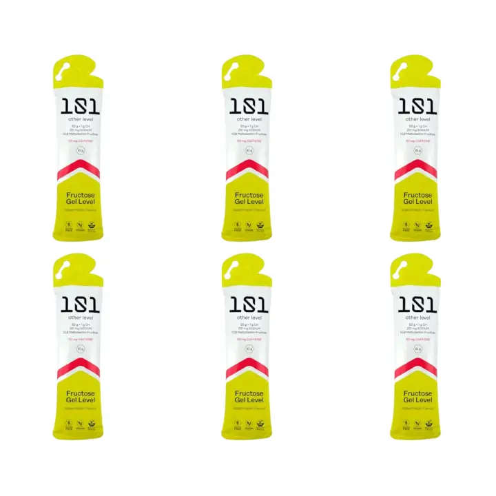 101 OTHER LEVEL PACK 6 GELES FRUCTOSE GEL LEVEL 81 GRAMOS - 56 GRAMOS CHO + 251MG SODIO + 151MG CAFEÍNA - SABOR SANDÍA - 1