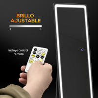 HOMCOM Espejo de Pared de Cuerpo Entero Espejo de Pie de Suelo con Luces LED Mando a Distancia 3 Colores de Luz Ajustable Brillo Ajustable y Marco de Aluminio 40x37x157,5 cm Plata y Negro - details 5