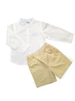 Petit Alo -  Conjunto Niño Bebé Camisa y Pantalón Corto Camisa de Bebé Short Bebé Beige Camisa Blanca Bebé - details 0