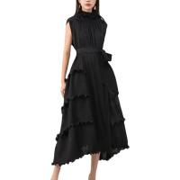 Vestido Largo De Color Sólido Para Mujer Miyake Estilo Bandage Sin Mangas Diseño De Pliegues A-Line Casual Para Fiestas Noche - details 2