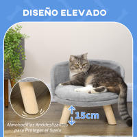 PawHut Cama Elevada para Perros Cama para Perros Miniaturas con Cojín Lavable y Marco de Madera y Alfombrillas Antideslizantes para Interior Ø40,5x33 cm Gris - details 5