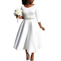 Vestido Elegante Para Mujer 2024 Moderno Cuello Redondo Tres Cuartos Ajustado a La Cadera A-Line Midi Fiesta Cumpleaños Cena Boda - details 46