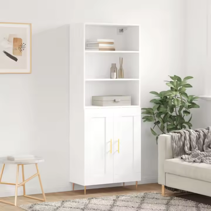 vidaXL Aparador alto madera contrachapada blanco 69,5x34x180 cm - 1