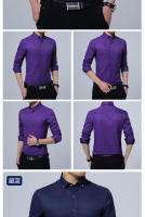 Camisa De Manga Larga Para Hombres Estilo Coreano Negocios Slim Fit Color Sólido Algodón Delgado Para Primavera Otoño - details 11