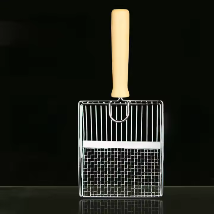 Shovel Para Basura De Gato De Acero Inoxidable Con Mango De Madera Fácil De Lavarse Y Resistente Al Rusticidad Herramienta De Limpieza Del Lodo Para Gatos - 1