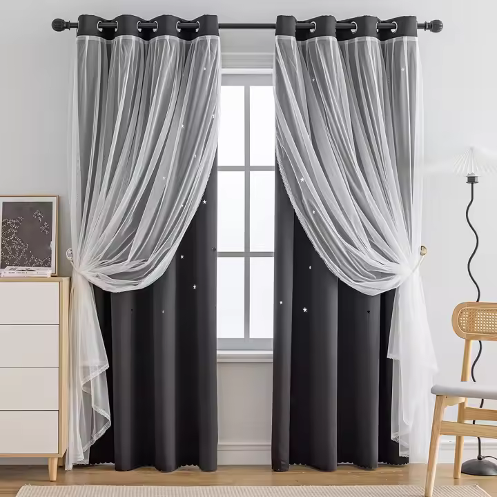 Cortinas de dormitorio,Doble Capa, Opacas termicas con Ojales, paillos para habitación de Niños, Sala de estar, comedor, Balcon,1 Unidad - 1