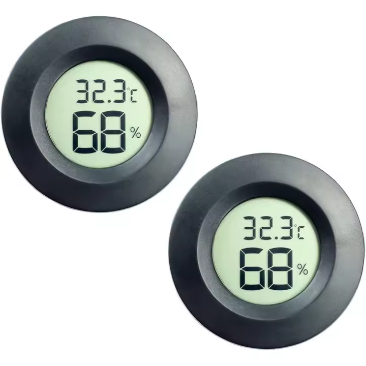 Mini higrómetro Termómetro Monitor，LCD digital Medidor de humedad interior y exterior para humidificadores Deshumidificadores Invernadero Sótano Cuarto de bebé Fahrenheit (2PCS Black) - 1