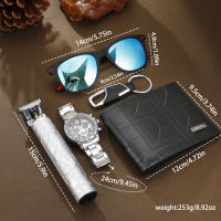 Juego De 5 Regalos Para Hombre Reloj De Cuarzo De Acero Versátil Y Moda Con Solares Y Cortauñas Estuche De Regalo - details 1