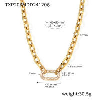 Collar de Cadena Gruesa de Maple inoxidable juego de pulsera collar Oval de ZIRCON simple en forma de O para Mujeres - details 1