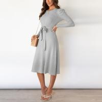 Vestido Casual Diario Para Mujer Con Mangas Burbuja Cintura Alta Ajustada Y Volante Medio Largo De Tejido Knit Moda Avanzada Y Única - details 27