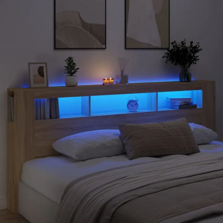vidaXL Cabecero LED madera ingeniería roble Sonoma 220x18,5x103,5 cm - 1