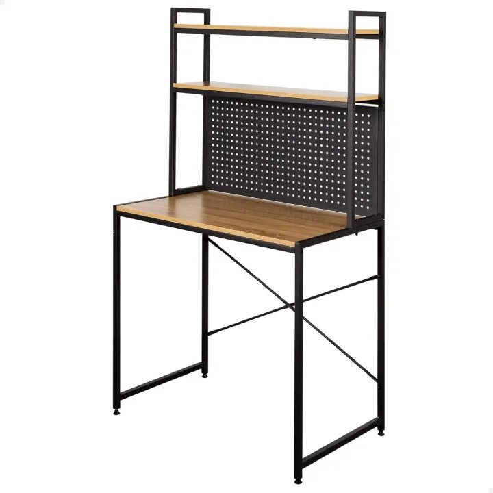 MAX Home Mesa Escritorio con estantería, 84 x 50 x 148 cm, Madera y Acero Negro, Tablero Perforado, Estantes, Oficina y Estudio, Estilo Industrial, Patas nivelables, Estable (18440) - 1