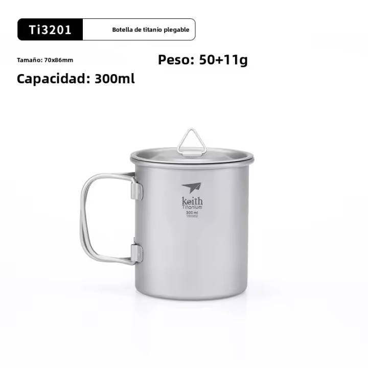 Taza De Camping Con Manija Y Tapa Plegables De Titanio Keith 220ml-500ml Para Viajes Y Senderismo Material Resistente Al Agua Y Al Calor - 1
