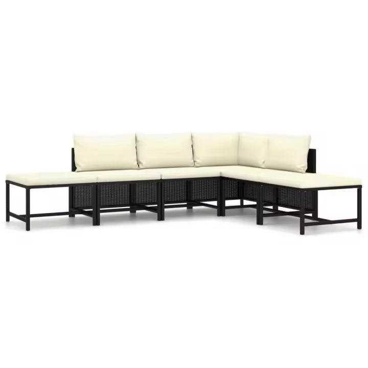 vidaXL Set de muebles de jardín 6 pzas y cojines ratán sintético negro - 1