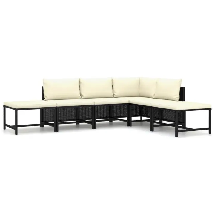vidaXL Set de muebles de jardín 6 pzas y cojines ratán sintético negro - 1
