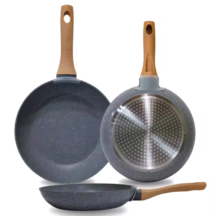 Set de 3 Sartenes de Aluminio Forjado 20/24/28 cm con Revestimiento Antiadherente de Mármol 3 Capas, Mango Ergonómico de Silicona, Aptas para Cocina de Inducción, Gas y Vitrocerámica - 1