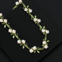 Collar De Lujo AENSOA Con Estampado Floral Blanca Y Hojas En Aleación De Metal Esmaltada Correa Dorada Para Mujer Vintage Para Fiesta - details 20