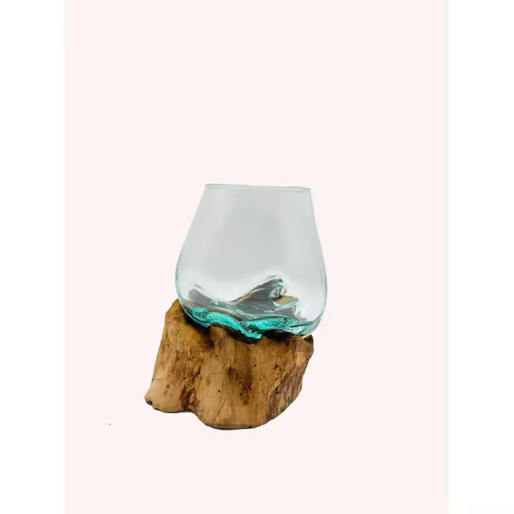 Gissed_Mini jarrón artesanal de vidrio soplado sobre raíz natural – decoración única hecha a mano - 1