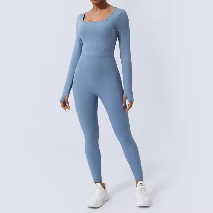 Conjunto De Entrenamiento De Yoga Para Mujer Con Padded Jumpsuit Sin Espalda Y Manga Larga Tights Fitness Running Entrenamiento - 1