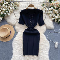 Vestido Bodycon Elegante De Encaje Frontal REALEFT Para Mujer Verano 2024 Nuevo Estilo Vintage Slim V-Neck Longuerza Mini - details 4