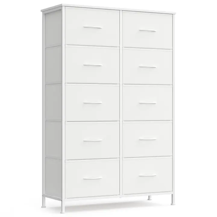 SONGMICS BELLAH Colección - Cómoda, 10 Cajones, Acero, para Dormitorio, Armario, Pasillo, Salón, Moderno, Blanco Nube y Blanco Nieve/Marrón Rústico y Negro Tinta - 1