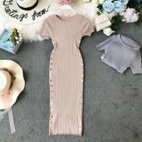 Vestido Elegante Para Mujer 2023 Nuevo Verano Tejido Oficina Vestido De Rodilla Bodycon De Alta Calidad Con Botones Para Oficina - details 3