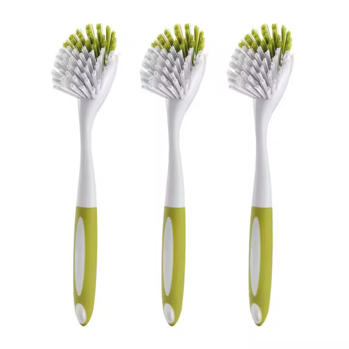 Cepillos para fregar platos, fregaderos, ollas y sartenes con cerdas duraderas, color amarillo verdoso, 3 unidades - 1