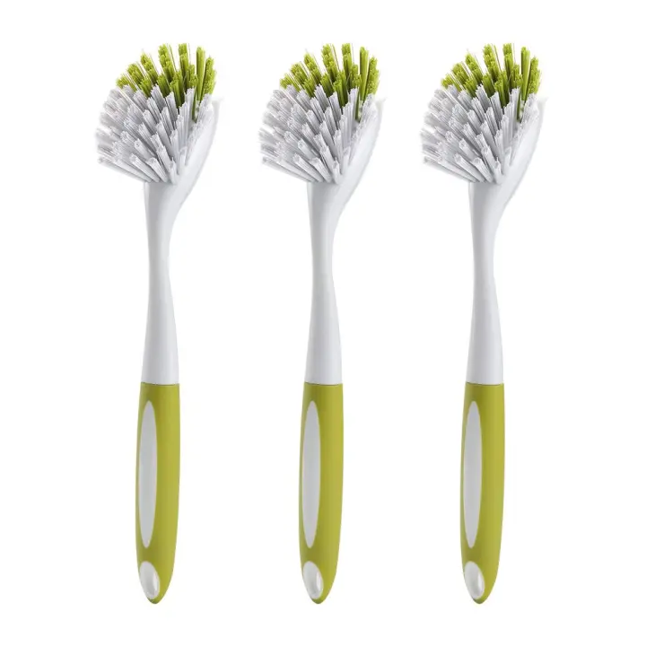 Cepillos para fregar platos, fregaderos, ollas y sartenes con cerdas duraderas, color amarillo verdoso, 3 unidades - 1