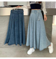 Falda De Vaquera Vintage De Cintura Alta Para Mujer REALEFT Con Cinturón Casual Suelta Plisada Estilo A-line Tejida Con Tatling De Poliéster Y Algodón - details 0