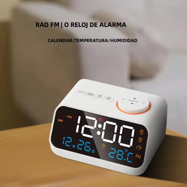 Reloj De Alarma Con Radio FM Y Pantalla LED Para Lado De Cama Calendario Digital Con Termómetro Y Higrómetro Moderno - 1