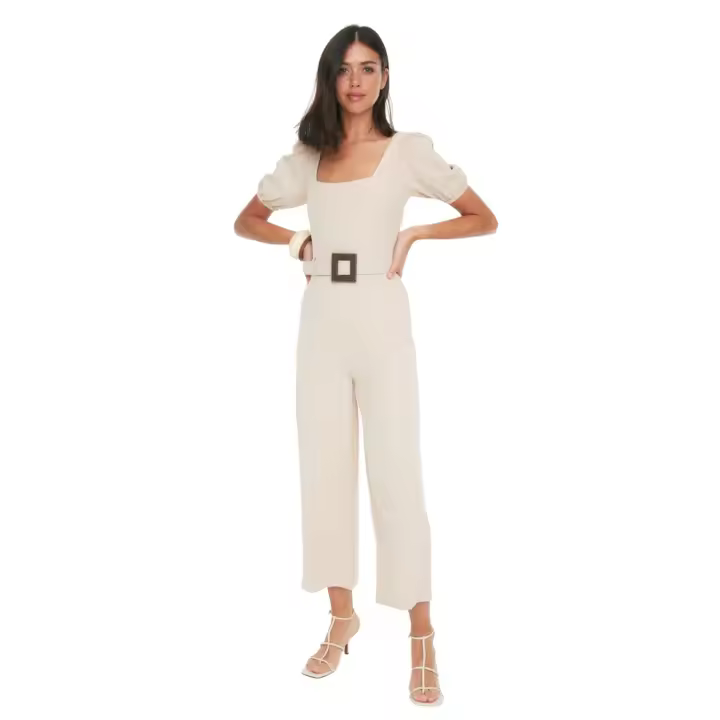 Trendyol Stone Belted Balloon Sleeve Tube Leg Woven Jumpsuit Twoss21Tu0057 - 1