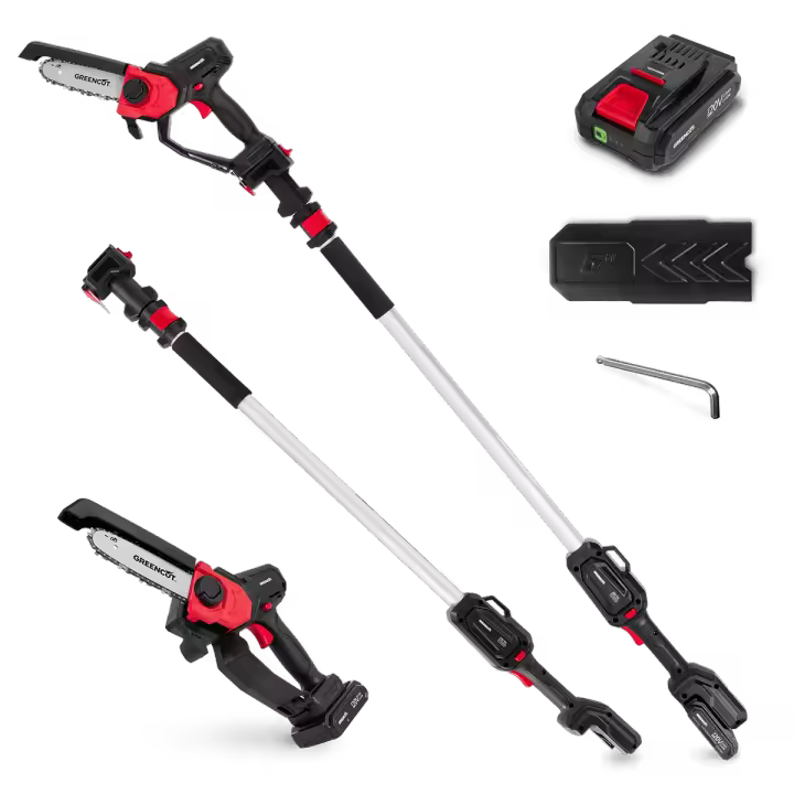 GREENCUT PP200L - Podadora de altura telescópica de batería de 240V, espada de 152mm, altura máxima de 225cm con barra extensible, INCLUYE batería y cargador - 1