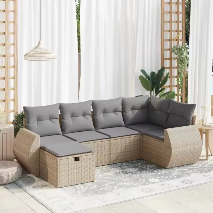 vidaXL Juego de sofás jardín con cojines 6 pzas ratán sintético beige - 1