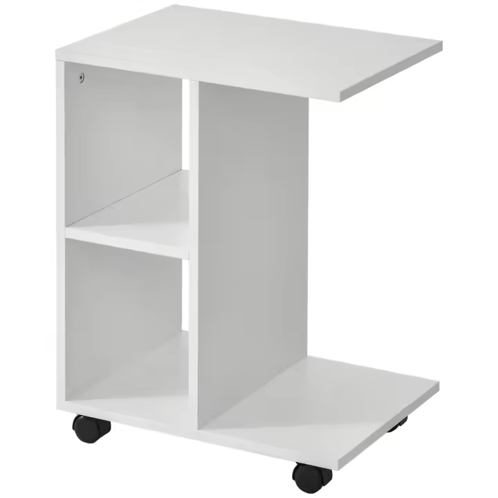 HOMCOM Mesita Auxiliar Moderno Mesa Auxiliar en Forma de C con Ruedas Estantes Abiertos para Salón Dormitorio 45x35x58 cm Negro - 1