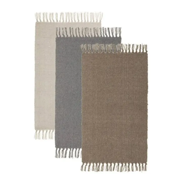 Dcasa Set de 3 alfombras de flecos de algodón natural de 50x80 cm - 1