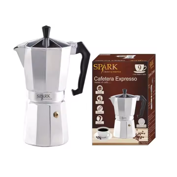 SPARK. Cafetera Expresso Clásica de INDUCCIÓN. 9 TAZAS. de Aluminio Premium.  Mango Ergonómico. Café. Italiana. - 1