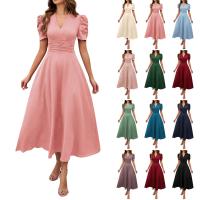 Vestido Elegante De Fiesta Para Mujer Cintura Alta A-Line De Color Sólido Con Manga Corta Estilo Francés Vestido De Cintura Cinchada Temperamento - details 13