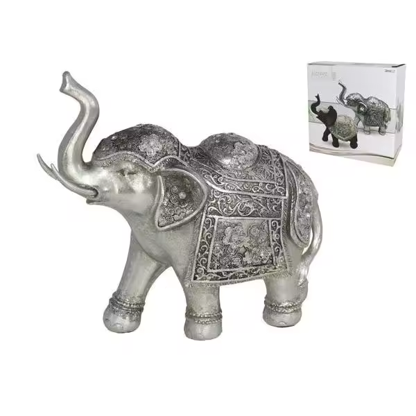 Estatuas de Elefante plata/oro, Figura la Suerte con Tronco Elevado Decoración Oficina en Casa Lucky Figuras Feng Shui Coleccionable Riqueza Poliresina Escultura Pluto/Mirror - 1