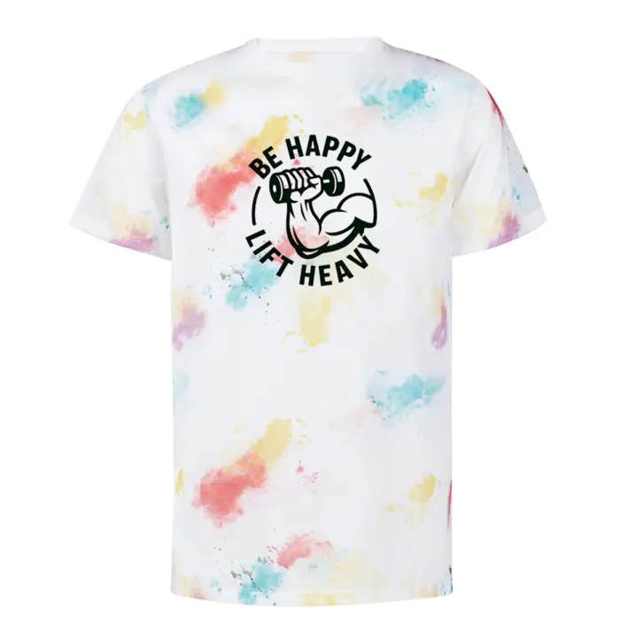 MERCHANDMANIA CAMISETA marcas colores be happy lift heavy se feliz levanta pesas fuerte tshirt - 1