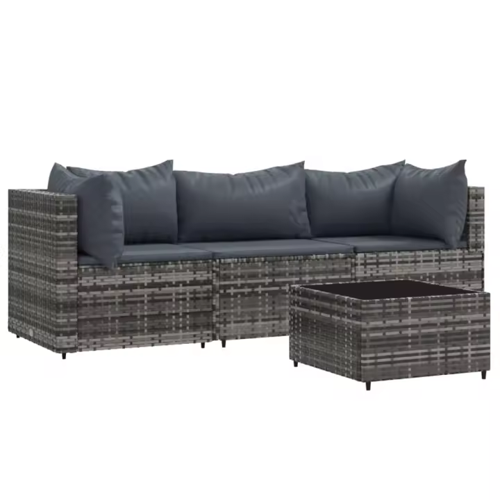 vidaXL Set de muebles de jardín 4 pzas y cojines ratán sintético gris - 1