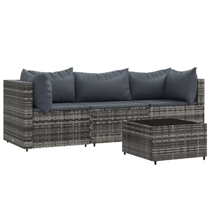 vidaXL Set de muebles de jardín 4 pzas y cojines ratán sintético gris - 1