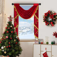 Valance Festivo De Navidad Rojo De Terciopelo Suave Con Caída Rod Pocket Para Decoración Del Hogar Y Cocina Uso Moderno Y Lujo - details 2