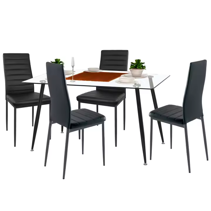 Conjunto de Mesa Comedor Cristal y 4 Sillas Avat Estilo Moderno Negro - 1