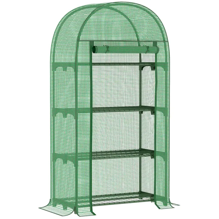 Outsunny Invernadero de Jardín con 4 Estantes Metálicos Puerta Enrollable y Cubierta de PE Vivero Casero de Terraza para Cultivo Plantas Flores Macetas 80x49x160 cm - 1