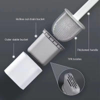 Set De Cepillo De Inodoro Mini De Silicona Con Montaje En Pared Y Stándar Doble Propósito Fácil De Limpia Esquina Del Inodoro - details 0