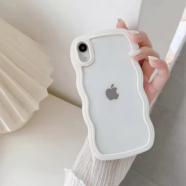 Compatible con iPhone XR, funda transparente con bonito marco ondulado, silicona suave transparente de TPU a prueba de golpes, color blanco. - 1