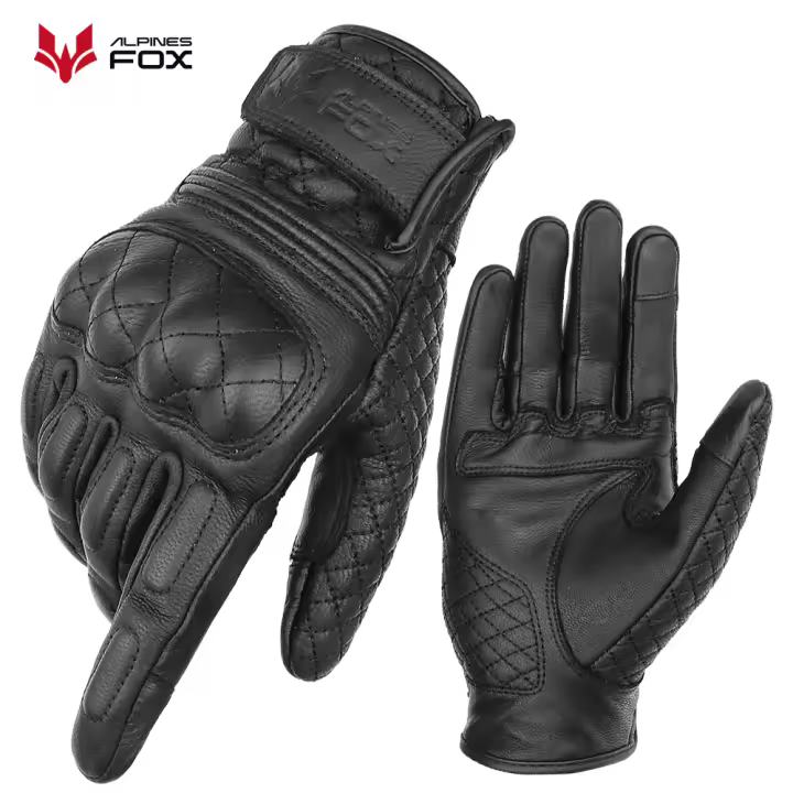 Guantes De Motocicleta De Cuero Vintage 2024 Para Hombres Negro Antifalla Moto Cross Motocarrilera Táctil M-XXL Protección Completa - 1