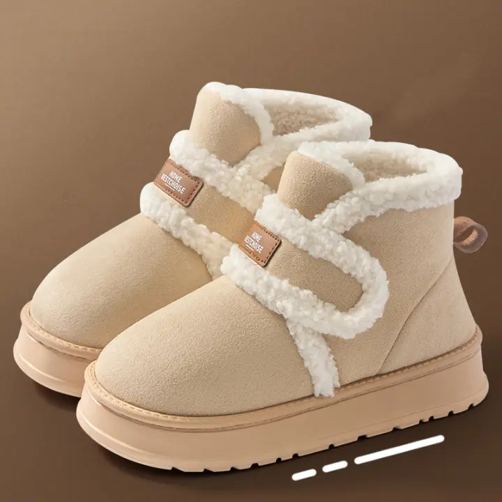 Botas De Nieve Para Mujer Con Peluche Suave Y Felpa Interior Antideslizantes Y Cómodas Para El Hogar Invierno Botas De Tacón Plano Con Suela Gruesa - 1