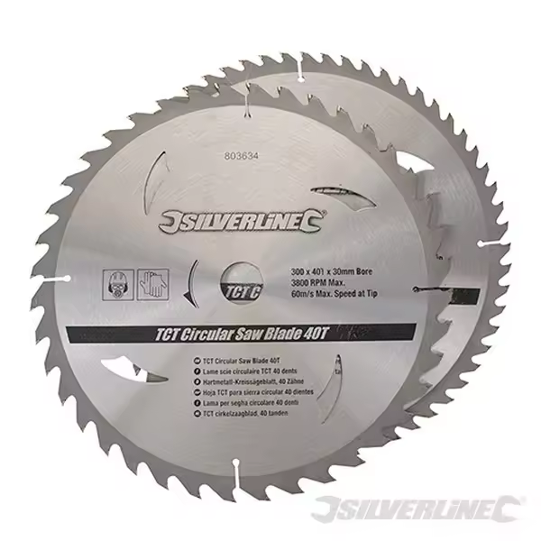 Discos de TCT para sierra circular 40 y 60 dientes. 2 pzas (300 x 30 - anillos de 25. 20 y 16 mm) Silverline T0S803634 - 1